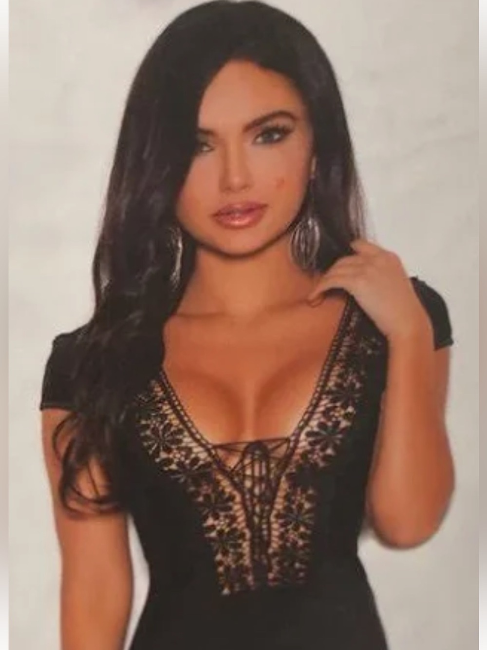 Elegant Moments NWT Black Lace Knit Seep Wear M Babydoll Dress